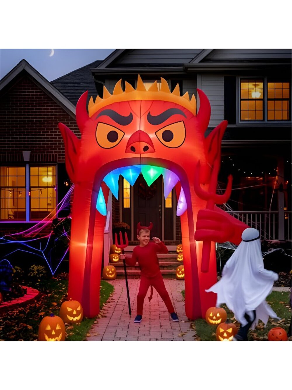 13FT Halloween Inflatable Archway, Red Devil Blow Up Yard Decor